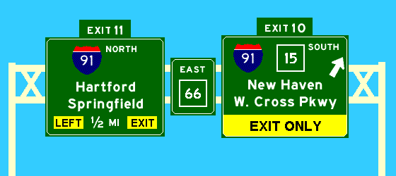 exit 10 I-691 east with exit 11 / east 66 notation