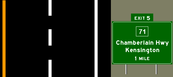 exit 5 east, route 71 Chamberlain Highway / 
Kensington 1 mile