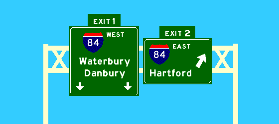 exit 1, 84 west / exit 2, 84 east