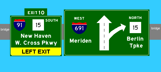 exit 10 left exit and w691, n15 on bridge