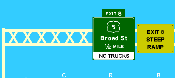 Broad St 1/2 mile / exit 8 steep ramp
