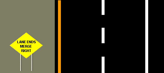 lane ends, merge  right