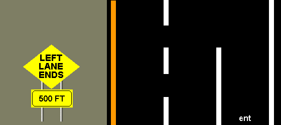 left lane ends 500 feet