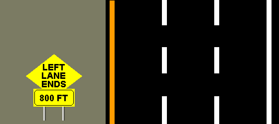 left lane ends 800 feet