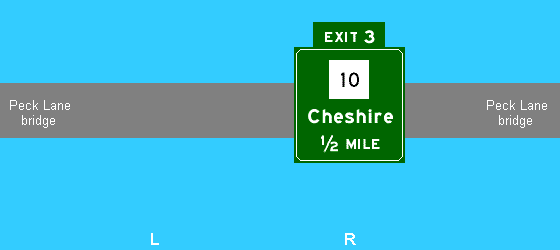 exit 3 I-691 east route 10 Cheshire 1/2 mile