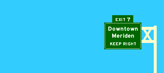 downtown Meriden keep right