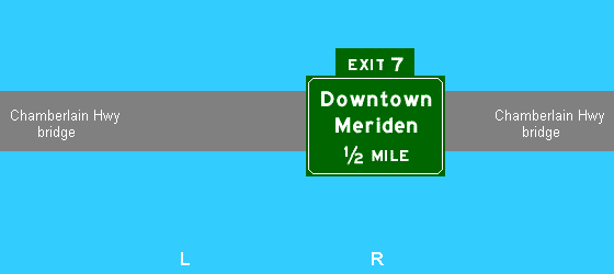 exit 7 east downtown Meriden 1/2 mile